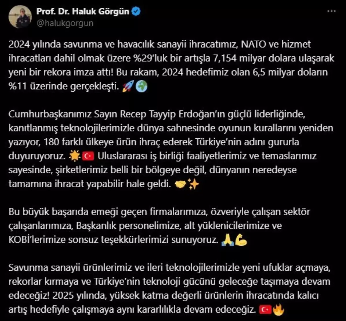 Haluk Görgün: Savunma ve havacılık sanayii ihracatımız, yeni bir rekora imza attı